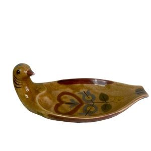 Vintage California Cleminsons Pottery Distlefink Bird Serving Dish Folk Art